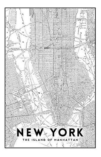 Ciudad De Nueva York, Nueva York - Manhattan Mapa - Blanco Y