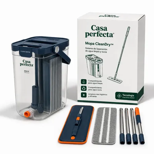 Mopa Lampazo Trapeador Casa Perfecta CleanDry Limpia Piso/ventanas Separador Agua Sucia/Limpia Doble Compartimiento