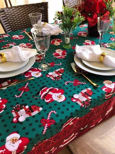 Imagem 2 de 3 de Toalha De Mesa Retangular 6 Lug Tecido Oxford Estampas Natal