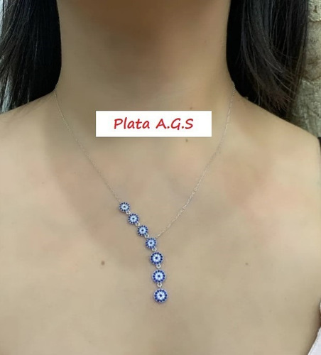 Imagen 2 de 2 de Precioso Collar De Plata .925 Siete Ojos Turcos