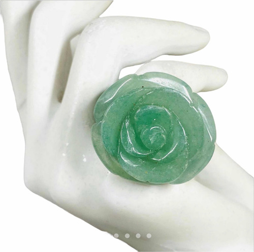 Anillo Flor Rosa Jade Verde 100% Natural N23- Ajad34