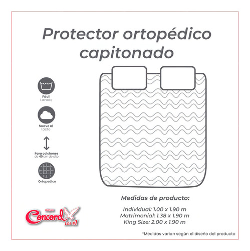 Cubrecolchón Ortopedico Matrimonial Protector Concord
