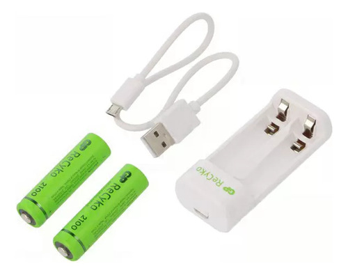 Carregador de bateria USB duplo + 2 baterias AA 2100 mAh Gp Recyko