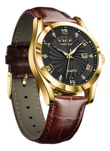 Sunkta Relojes Para Hombre Caja Oro Piel Simple Calendario
