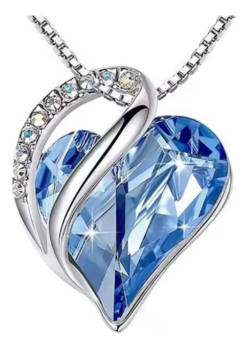 Collar Cadena Acero M S Corazón Cristal Azul Brillante