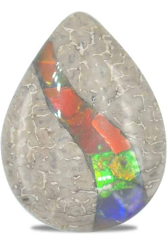 Hueso De Dinosaurio Fósil Cabujón Pera Con Ammolita 15x20mm