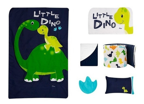 Set De Edredón Cama, Cuna Y Corral, 6 Pzas. Varios Diseños. Little Dino