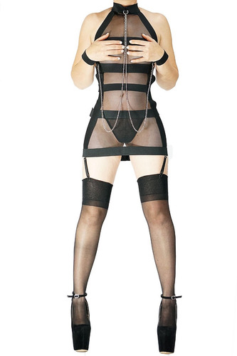 Baby Doll Sexy Bandas Medias Tanga Vestido Liguero Lenceria