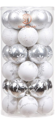 30 Bolas Para Arbol De Navidad Sea Team Blanco/plateado 6cm