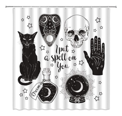 Cortina De Ducha De Bruja Calavera Gato Negro Ouija Tablero 