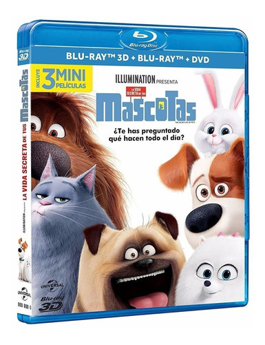 La Vida Secreta De Tus Mascotas Pelicula 3d + Blu-ray + Dvd