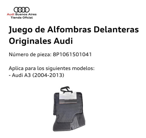 Imagen 2 de 8 de Juego De Alfombras Delanteras Audi A3 2004 Al 2013