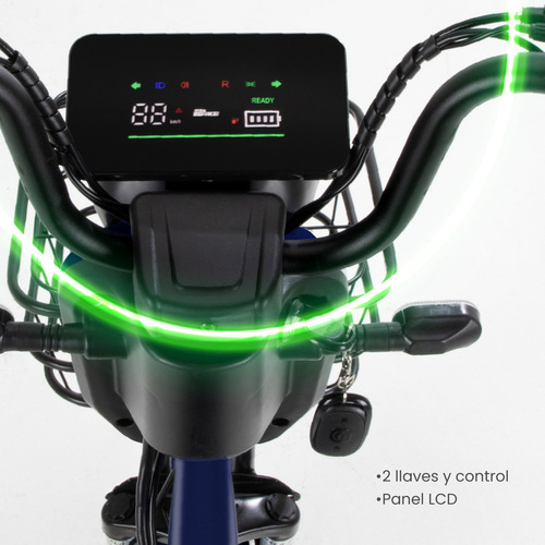 Bicicleta Eléctrica Neon EX-1R 350w acero 150kg canastilla 50km color azul oscuro
