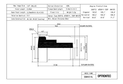 Lente Camara Mp Sensor Fov Dº Hº Vº Fno. Ttlmm Mx P. in