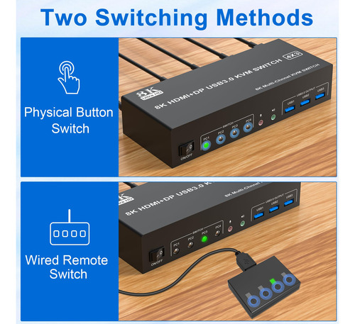 Switch Kvm 8k@60hz Displayport + 2 Hdmi Usb3.0 Para 3