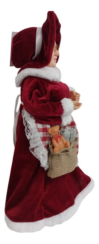 Mamãe Noel 45cm Vermelha Com Saia Xadrez E Saco Presente