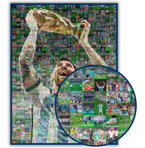 Cuadro Messi Mundial Con Muchas Fotos Original 30x40cm