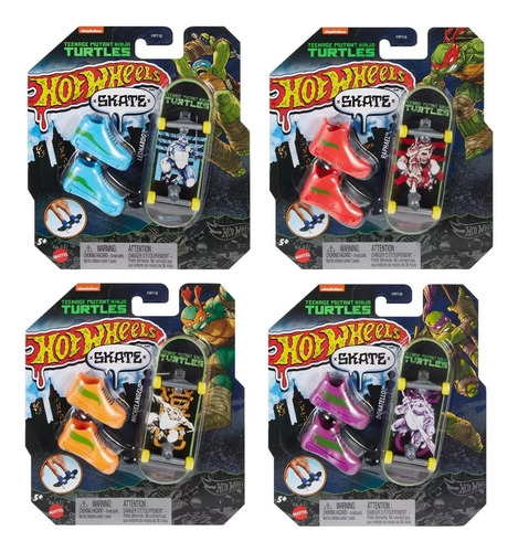 Patinetas Hot Wheels Tortugas Ninja Para Dedos Fingerboard Set 4 Piezas Ruedas Negro
