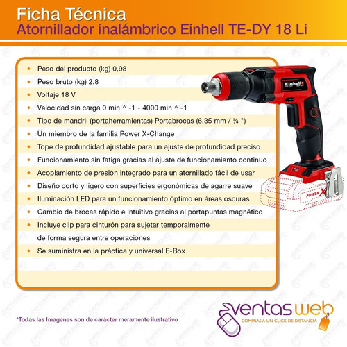 Imagen 5 de 6 de Atornillador Drywall Einhell Durlock Inalambrico + Bateria