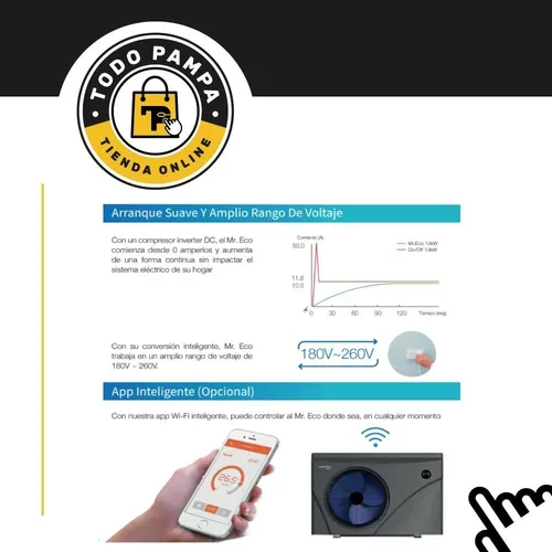 Bomba Calor Inverter Pileta 13 Kw / 43m2 / 65000 Lts Wifi C