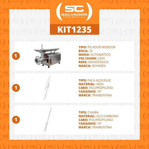 Moedor Carne 1,5 Cv B.22 Ps-22m Skymsen 220v + Faca + Chaira