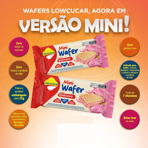 Mini Wafer Morango Zero Lactose Lowçucar 22g Caixa Com 20