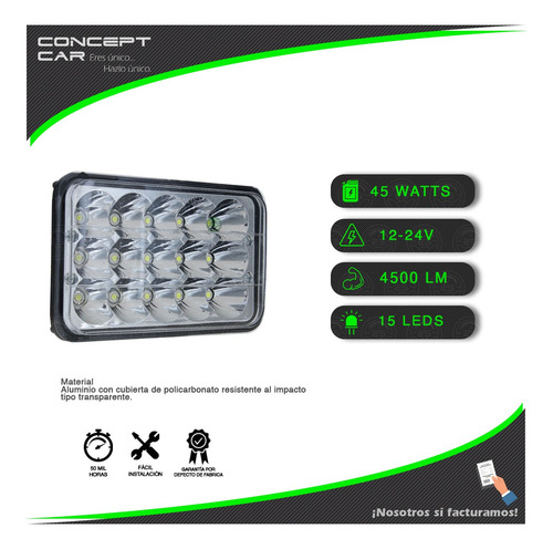 20 Faros Unidad Cuadrada Rectangular 15 Leds 4x6 Alta/baja