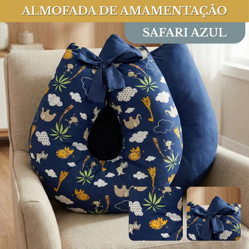 Almofada De Amamentação Para Bebê Travesseiro Super Macio Premium Algodão Safari Azul Marinho