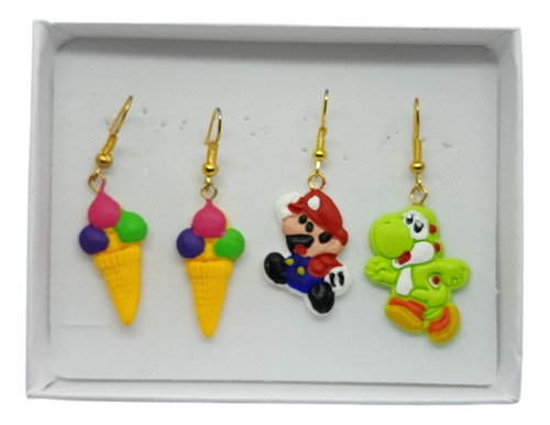 Aretes De Helado Y Mario De Pasta Francesa + Fr18