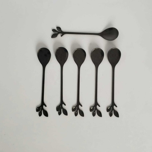 Imagen 3 de 6 de Cuchara X6 Postre Café Hoja Negra Acero Inox Chapadeco