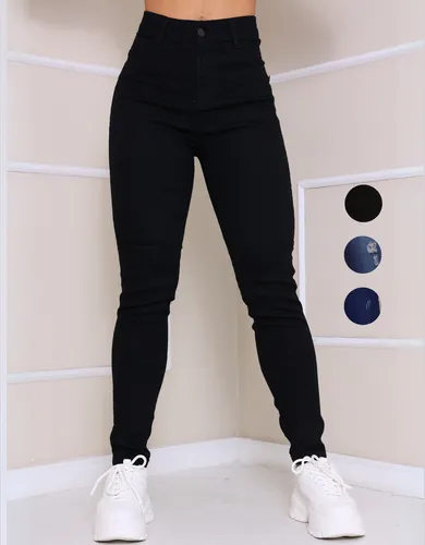 Calça Preta Jeans Feminina Com Elastano Cintura Alta Skinny
