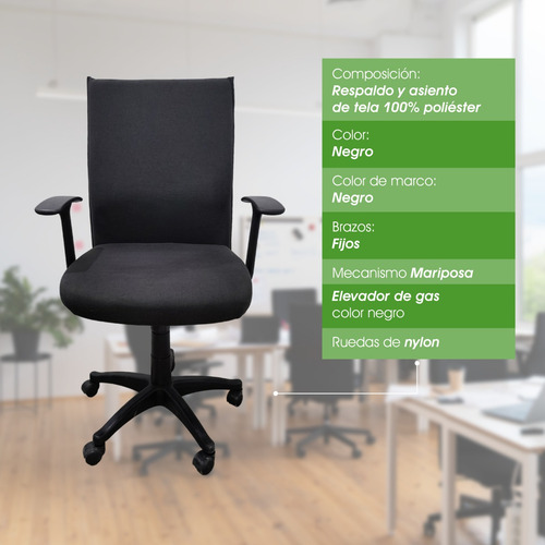 Silla Para Oficina Tapizada En Tela Color Negro, Ergonómica Color Negro