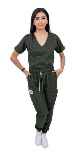 Pijama Quirúrgica Jogger Antifluidos Dama Scrubs Cupatitzio Verde Militar Liso M