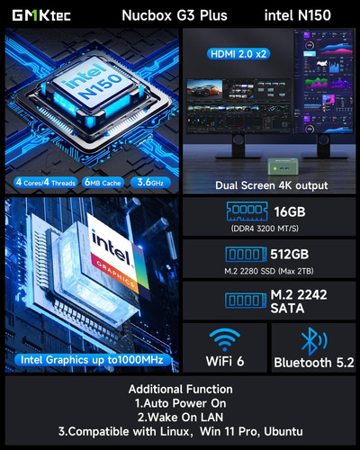 Mini Pc Intel N150 (n100 Actualizado), 16 Gb De Ram Ddr4 Y 5