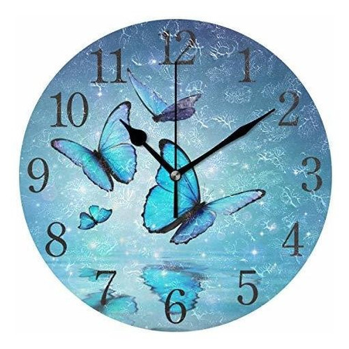 Mariposa Azul Reloj De Pared Silencioso Sin Tictac Operado A