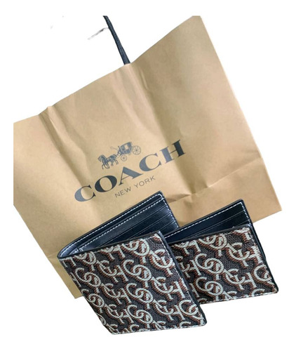 Cartera Coach Logo Letra Original Cafe/negro De Hombre Xw5yd