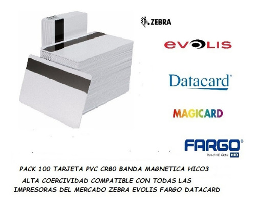 Tarjetas Plásticas Carnet Pvc Blanca Banda Magnetica 100 Uni
