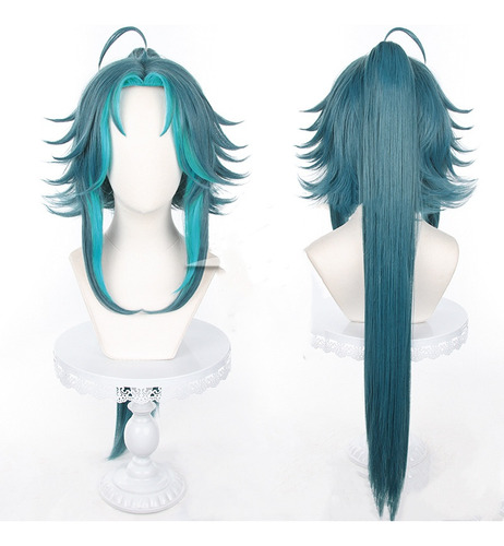 Peluca Genshin Impact Xiao Cosplay De 80 Cm, Color Verde