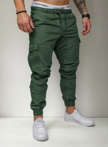 Pantalones Algodón Elástica Hombre Cargo Múltiples Bolsillos