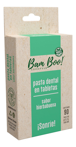 5 Pack Pasta Dental Sólida Hierbabuena 90 Tabletas Bam Boo!