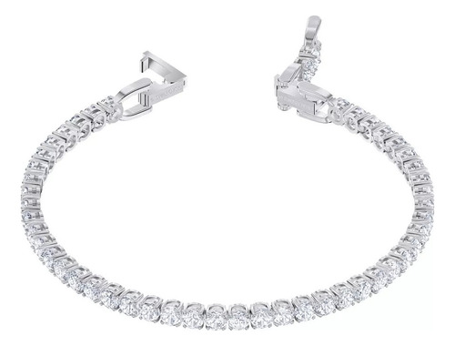 A Pulsera Tennis Deluxe Blanca Con Baño De Rodio