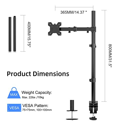 Suptek Single Led Lcd Monitor Stand Up Desk Mount For 1 / On