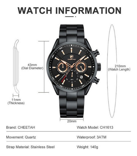Reloj Cronógrafo Cheetah 1613 Con Calendario De Moda