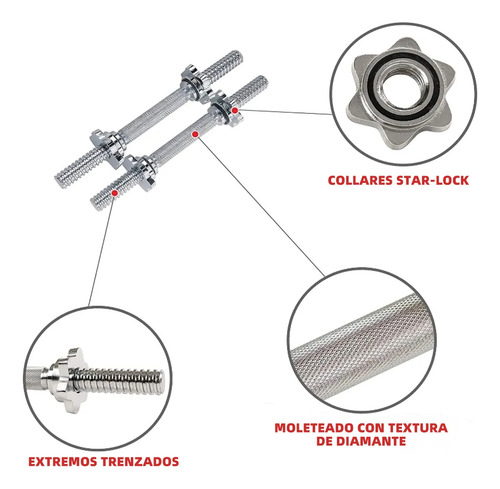 Par De Barras Cromadas Para Mancuerna Pesas Ajustables 40cm