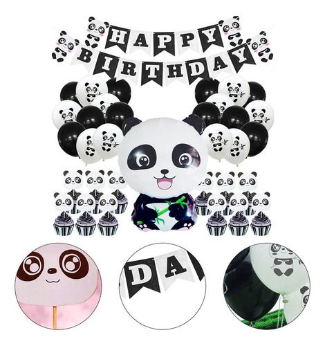 35 Piezas De Cumpleaños Bebé Adorables Globos Panda Creativ