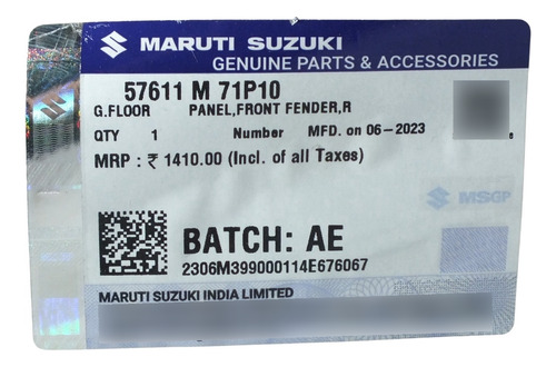 Tapabarros Delantero Derecho Suzuki Swift 2012 Original