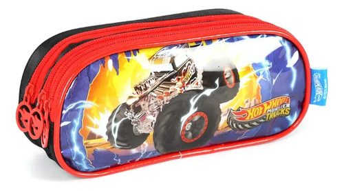 Estojo Escolar Triplo Hot Wheels Preto Ei42615hw Luxcel Preto Hot Wheels