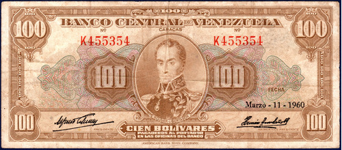 Billete De 100 Bolívares K6 Marzo 11 1960 Simón Bolívar
