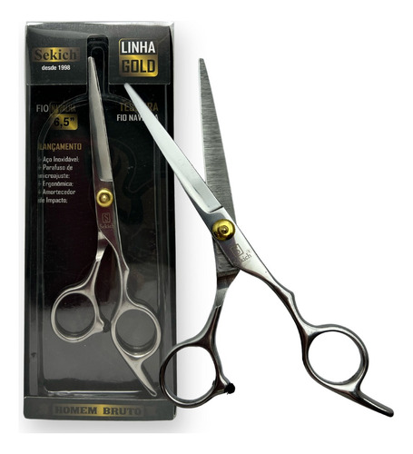 Tesoura P/ Cabelo Fio Navalha Profissional 6,5'' Linha Gold 