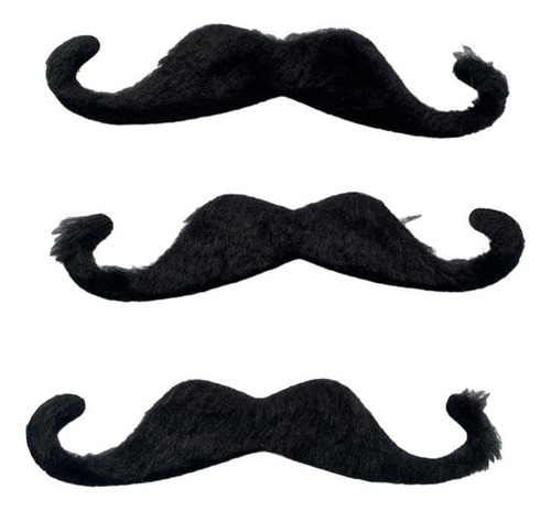 Kit 3un Bigode Falso Preto Com Pontas Viradas De Pelucia